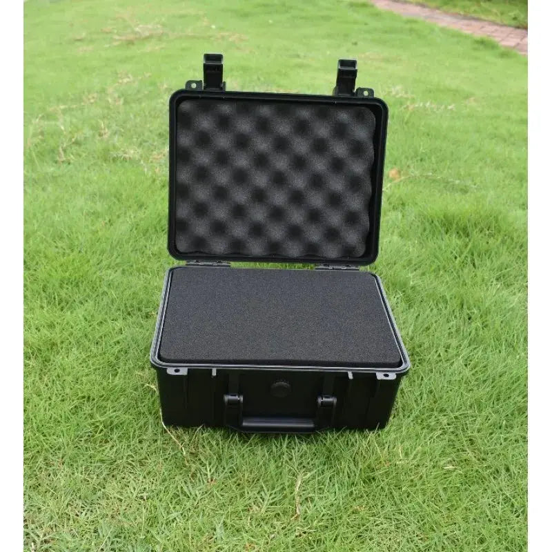Simples Market hard shell waterproof organizer box, black portable impact-resistant toolbox with foam interior.