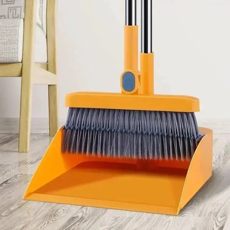 Simples Market broom and dustpan set with orange plastic dustpan and broom head, dark blue bristles, foldable handles