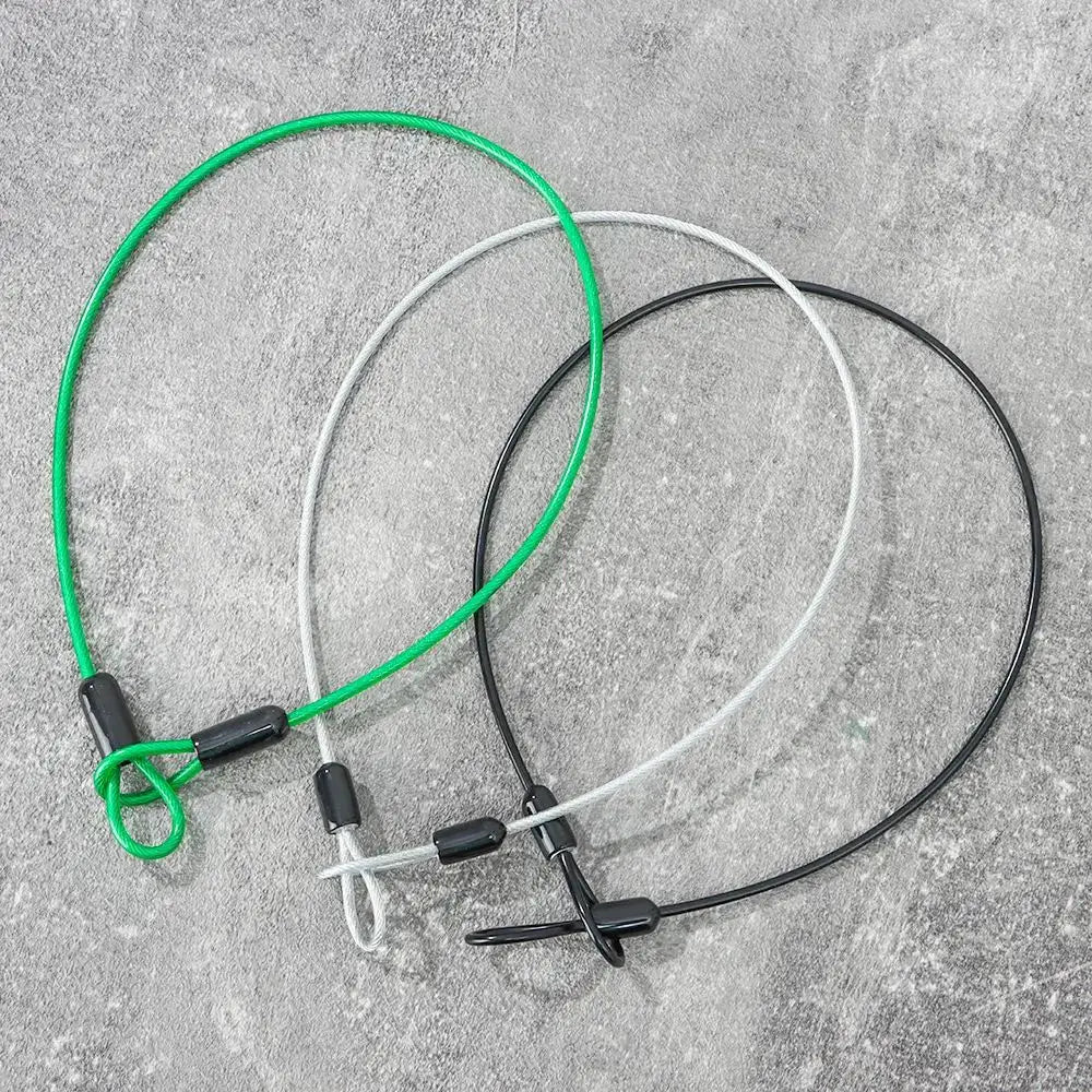 Bicycle lock cables set; 0.5/1/2m steel cables in green, white, and black (three cables).