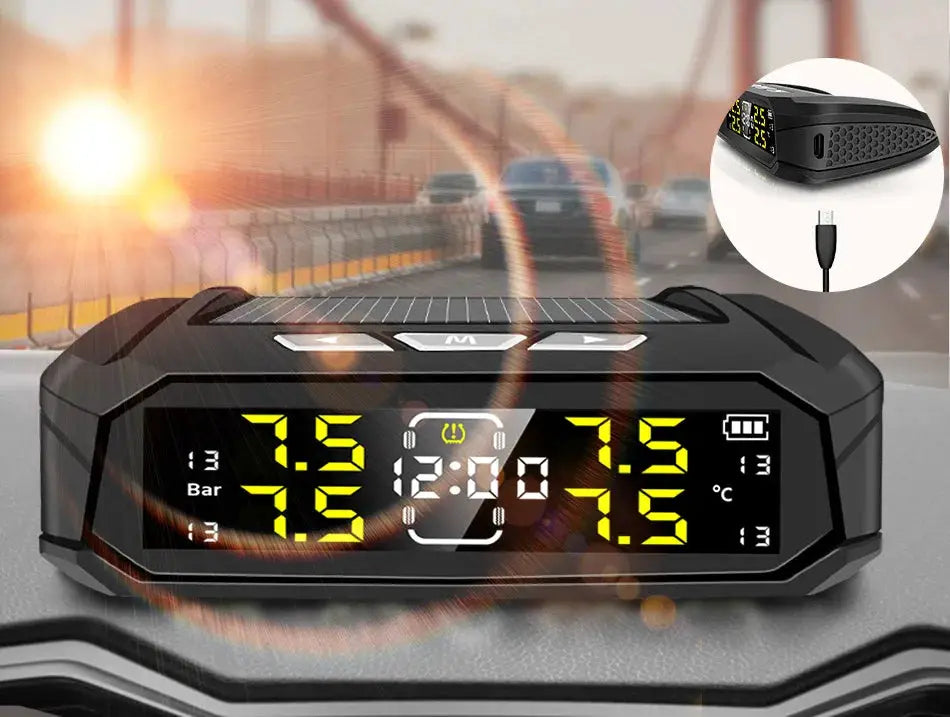 E-ACE TPMS smart system car and truck dashboard display with 8-bar LCD and solar power by Simples Market