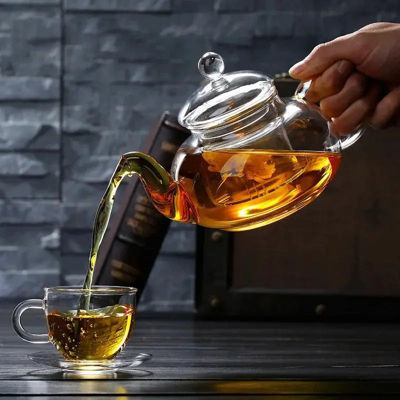 CrystalBloom Glass Teapot 400ml And 1000ml, Filterable, Heat Resistant Borosilicate Teapot For All Teas