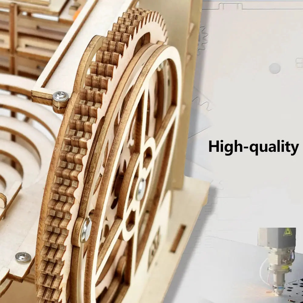 3D Wooden Puzzle Mechanical Model Building Kit Marble Run Set With 4 Balls For Adults And Kids Gift
