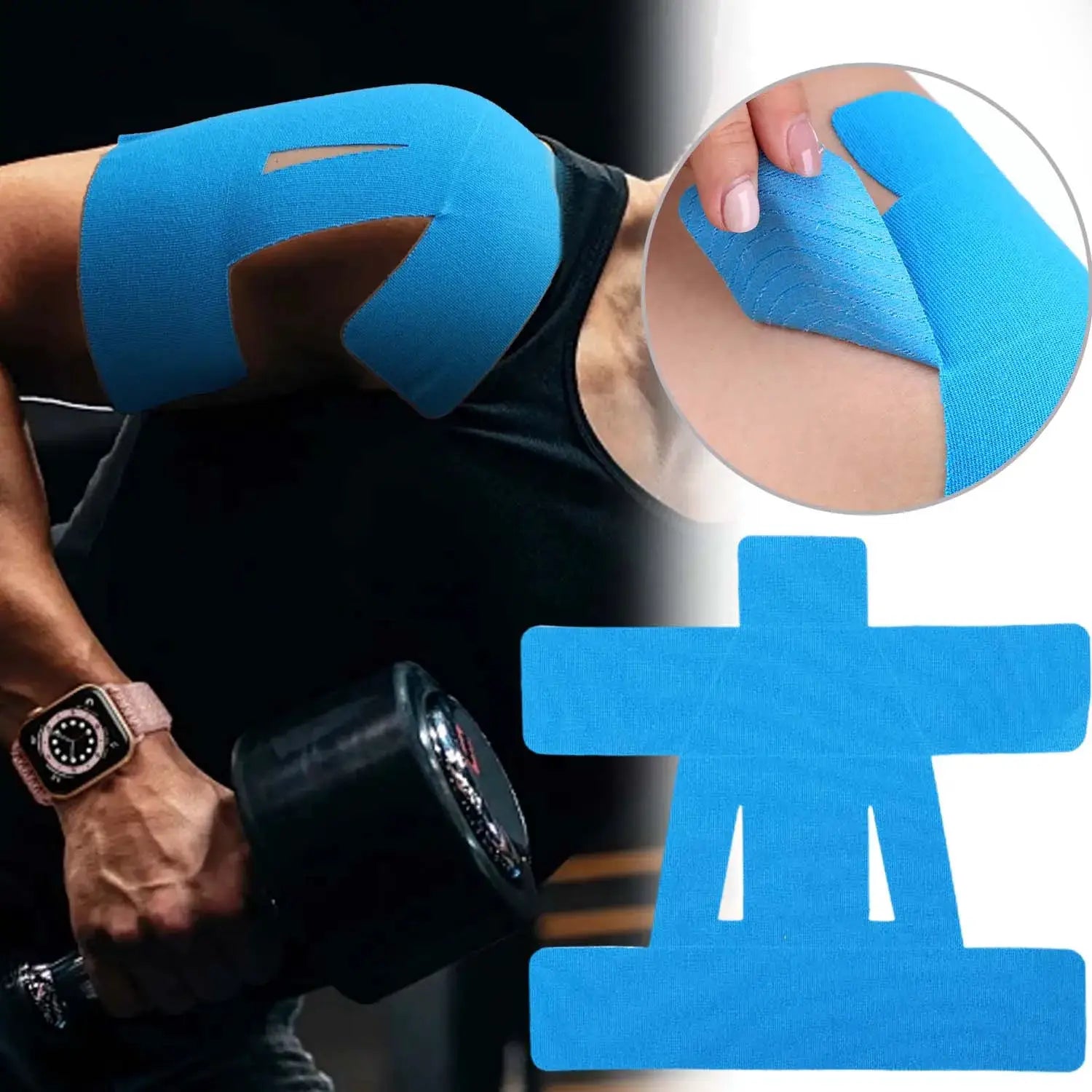 Kinesiology shoulder tape by Simples Market, precut blue, waterproof and breathable