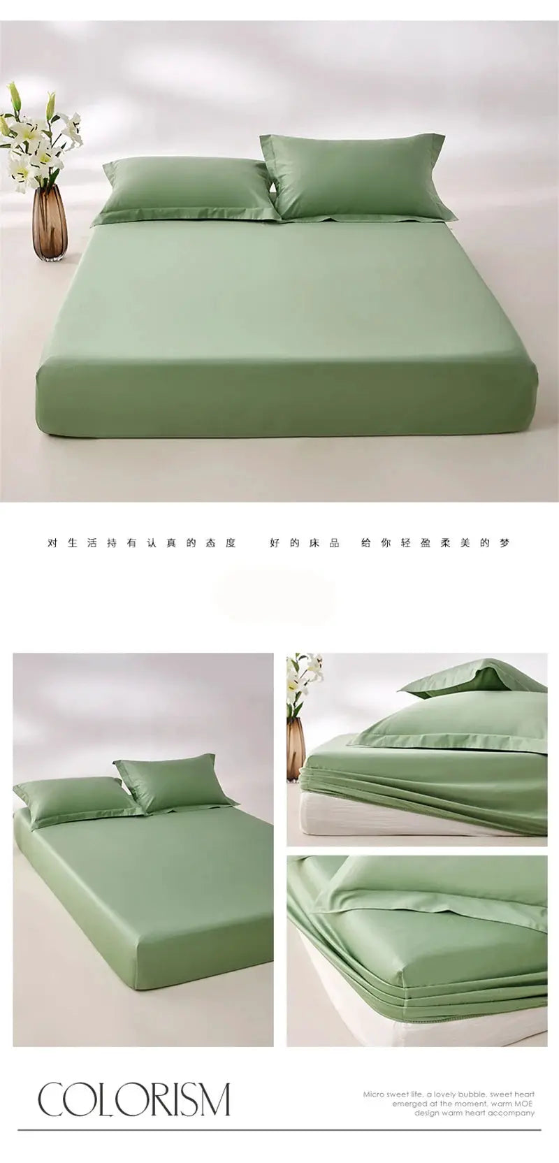 Simples Market 100% Egyptian Cotton fitted sheet, green, 800TC with elastic non-slip for 140/160/200 cm beds