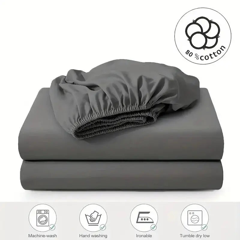 Simples Market gray 1pc fitted sheet with 30cm deep pocket, 80% cotton, breathable.