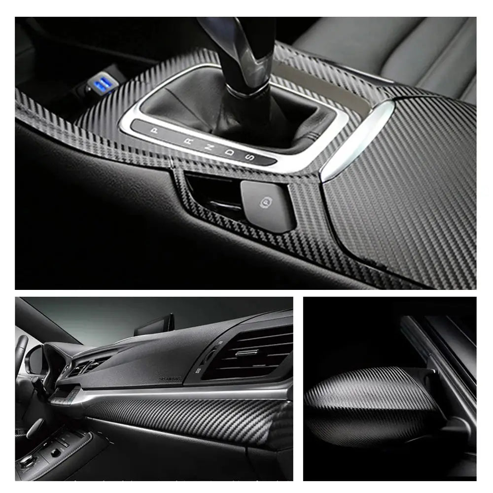 9D carbon fiber vinyl wrap by Simples Market; glossy black, self-adhesive anti-scratch car interior trim (3-piece)