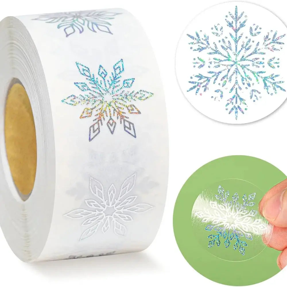 500 Pieces Golden Snowflake Christmas Stickers Roll Transparent Self Adhesive For Gift Wrapping Scrapbooking
