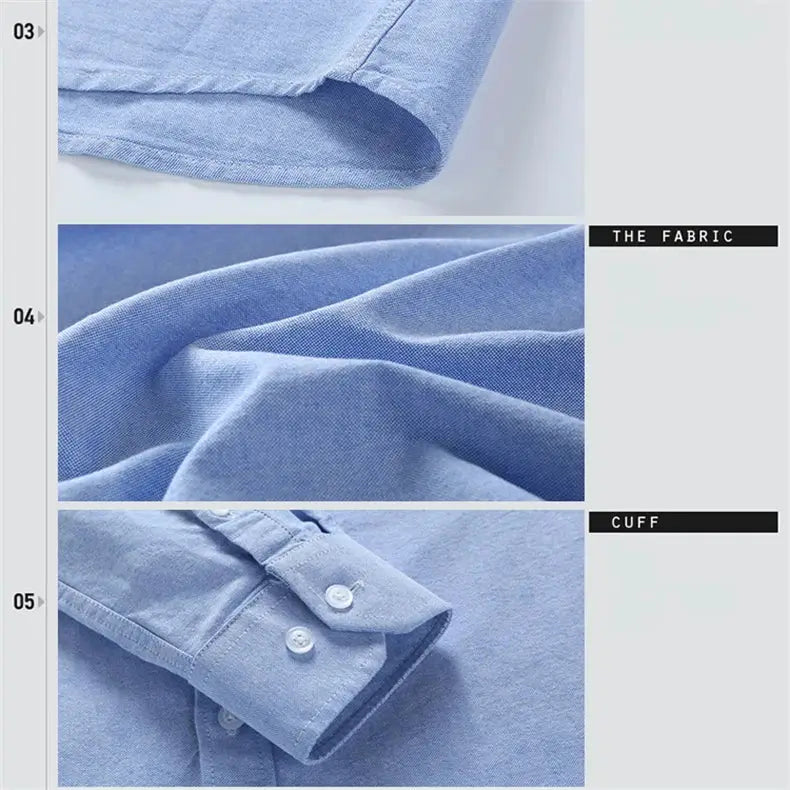 Men's light-blue cotton oxford shirt with button cuffs
