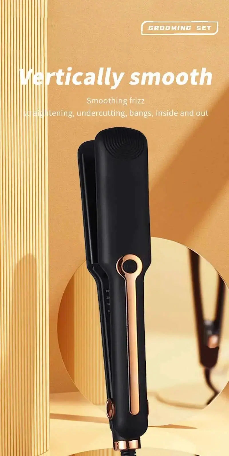 Tinsol 2-in-1 hair straightener curling iron with ceramic plates, black with rose-gold accents by Simples Market