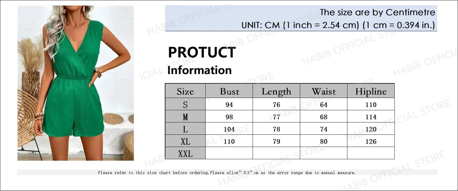 Simples Market green sleeveless V-neck jumpsuit romper for women, casual short one-piece.