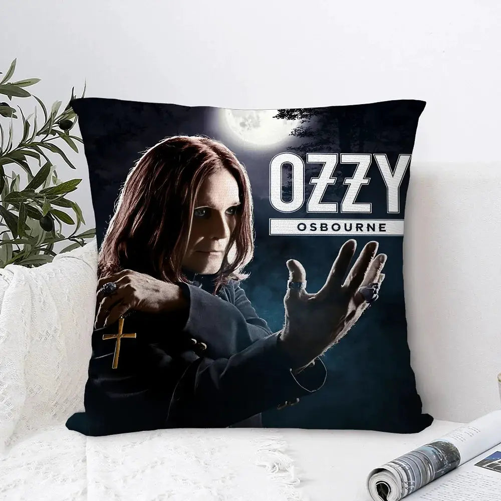 Ozzy Osbourne decorative pillow cover, plush square throw pillow with double-sided print in dark tones.