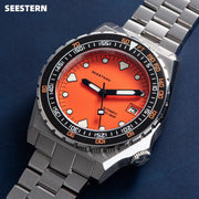 Seestern SUB600T V3 diver watch with orange dial and stainless steel bracelet