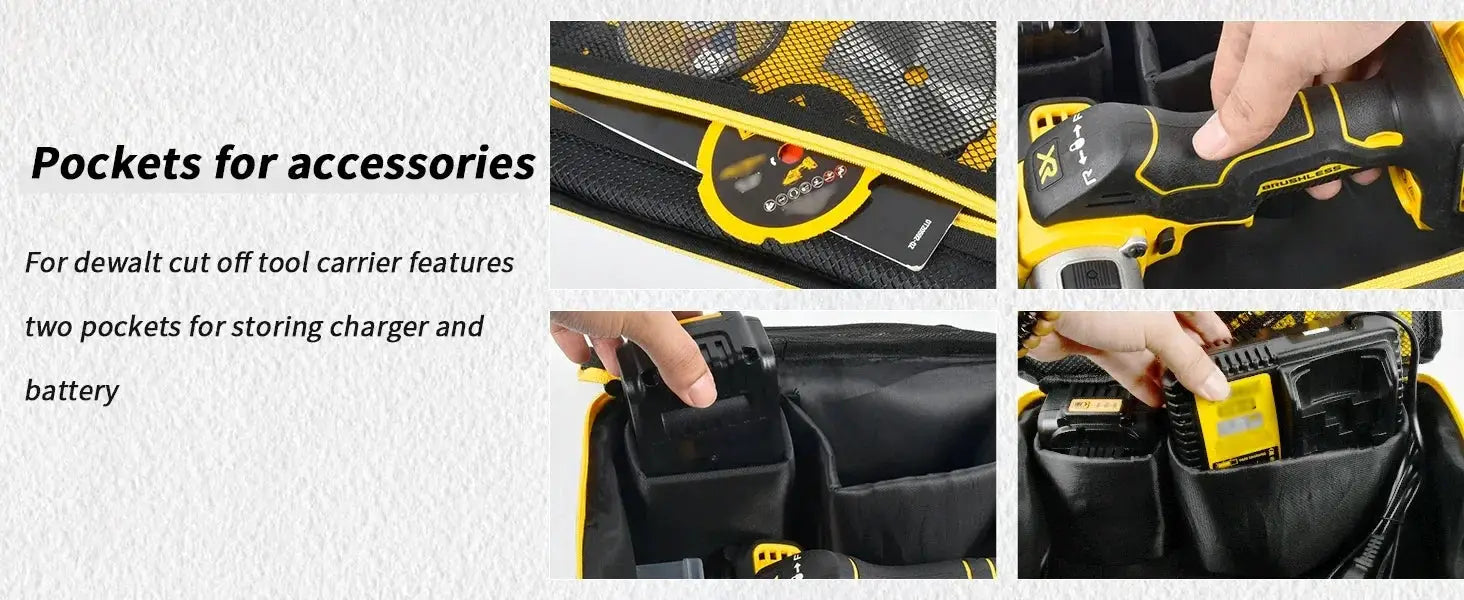 Simples Market storage bag for DEWALT 20V MAX DCS438B cut-off tool with pockets for charger and battery