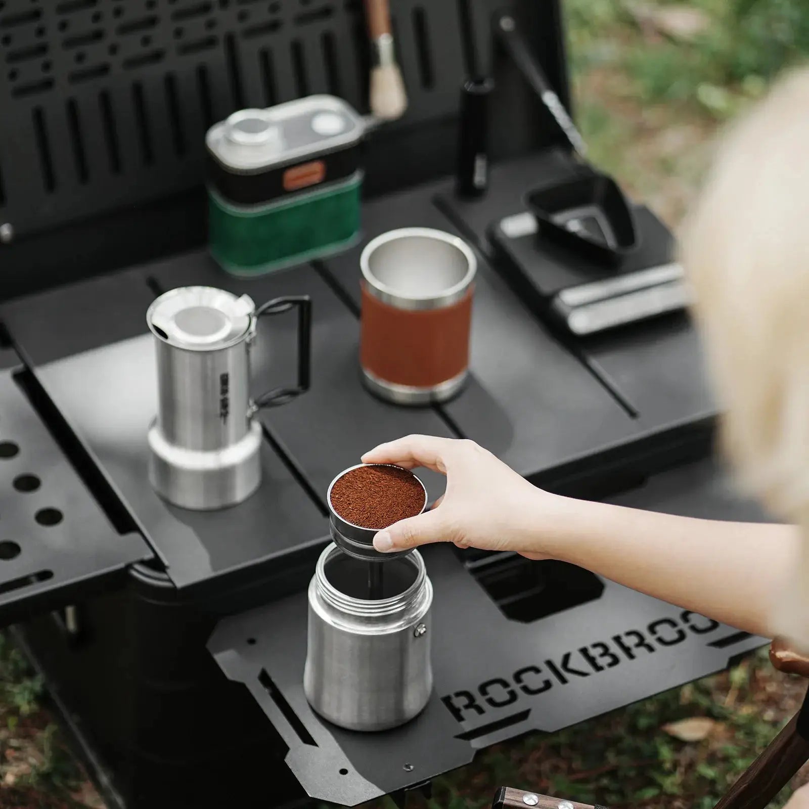 MHW3BOMBER 350ml Stainless Steel Moka Pot Espresso Maker With Foldable Handle For Camping And Travel