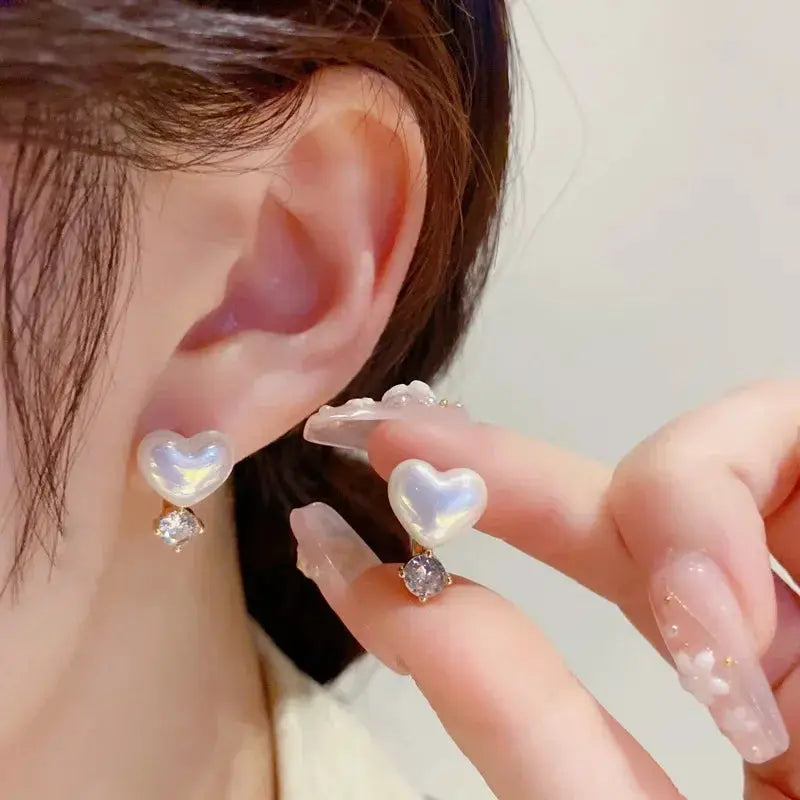 2022 New Trend Simulation Pearl Long Earrings With Flower Rhinestone Pendant For Women Wedding Korean Jewelry