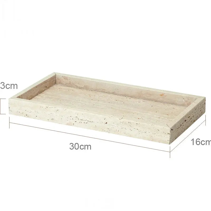 Beige travertine vanity tray for bathroom by Simples Market, 30x16x3 cm
