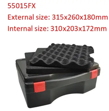 Simples Market multifunctional hardware toolbox with portable black plastic case, red latches and foam insert