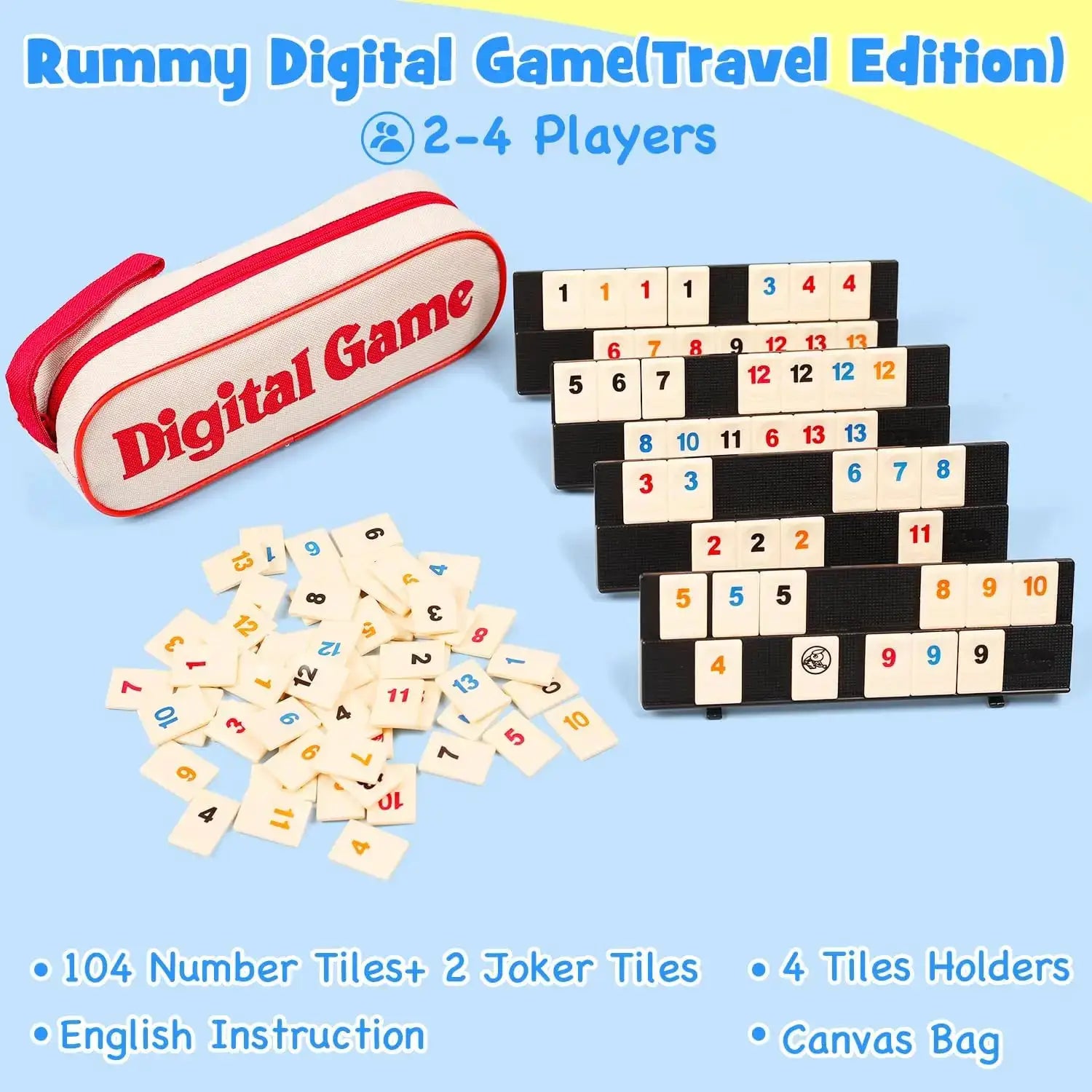 Rummy Cube Game Set With 106 Tiles 4 Racks Portable Case For Travel And Family Fun