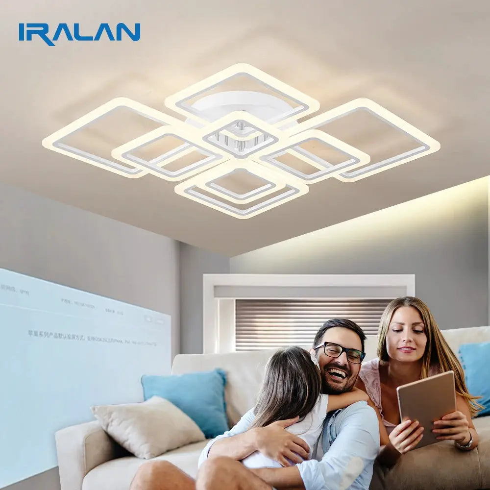 Square acrylic intelligent hanging ceiling lamp in white by IRALAN for living room