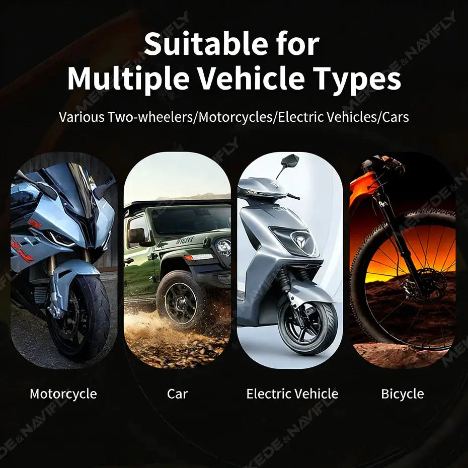 Navifly TPMS display by Simples Market for Apple iOS/Android; supports car, motorcycle, electric vehicle, bicycle