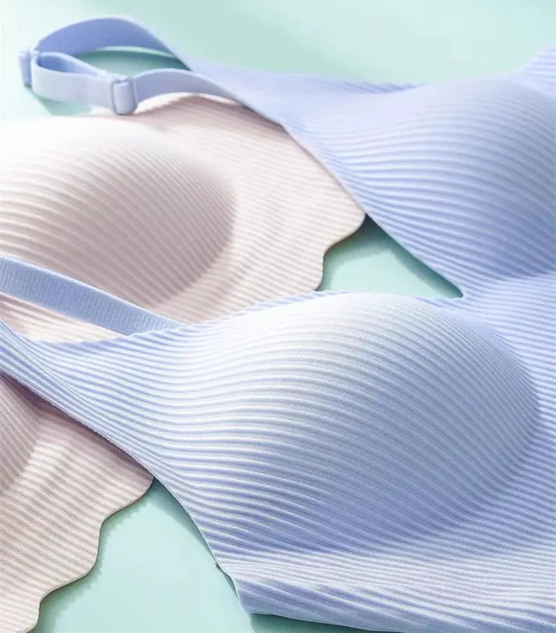 Simples Market seamless ribbed bras, blue and beige, two-piece set
