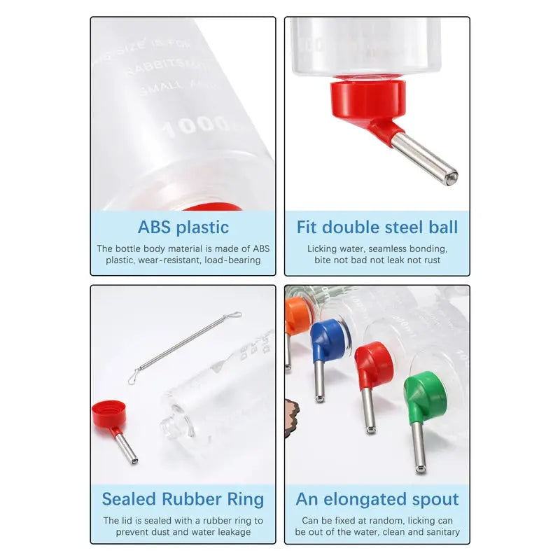 Simples Market 1000ml random-color small animal drinker bottle, ABS plastic with hangable design