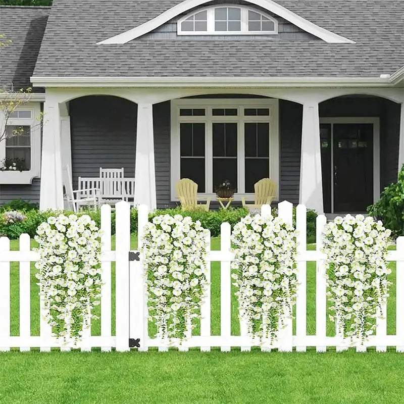 75cm White Artificial Morning Glory Wall Hanging Vines With Eucalyptus Silk Flowers For Home Or Garden Decor