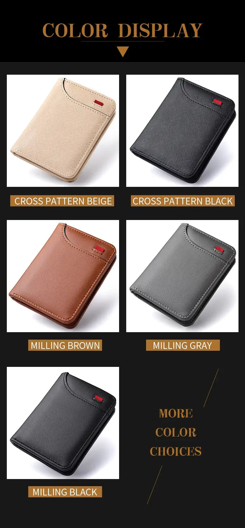 Simples Market men's vertical multi-card wallet; 5 color options shown.