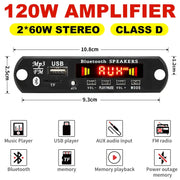 60W 50W Bluetooth 5.0 Amplifier MP3 WAV Decoder Board DC 12V for DIY Car Audio USB FM TF Card Mic