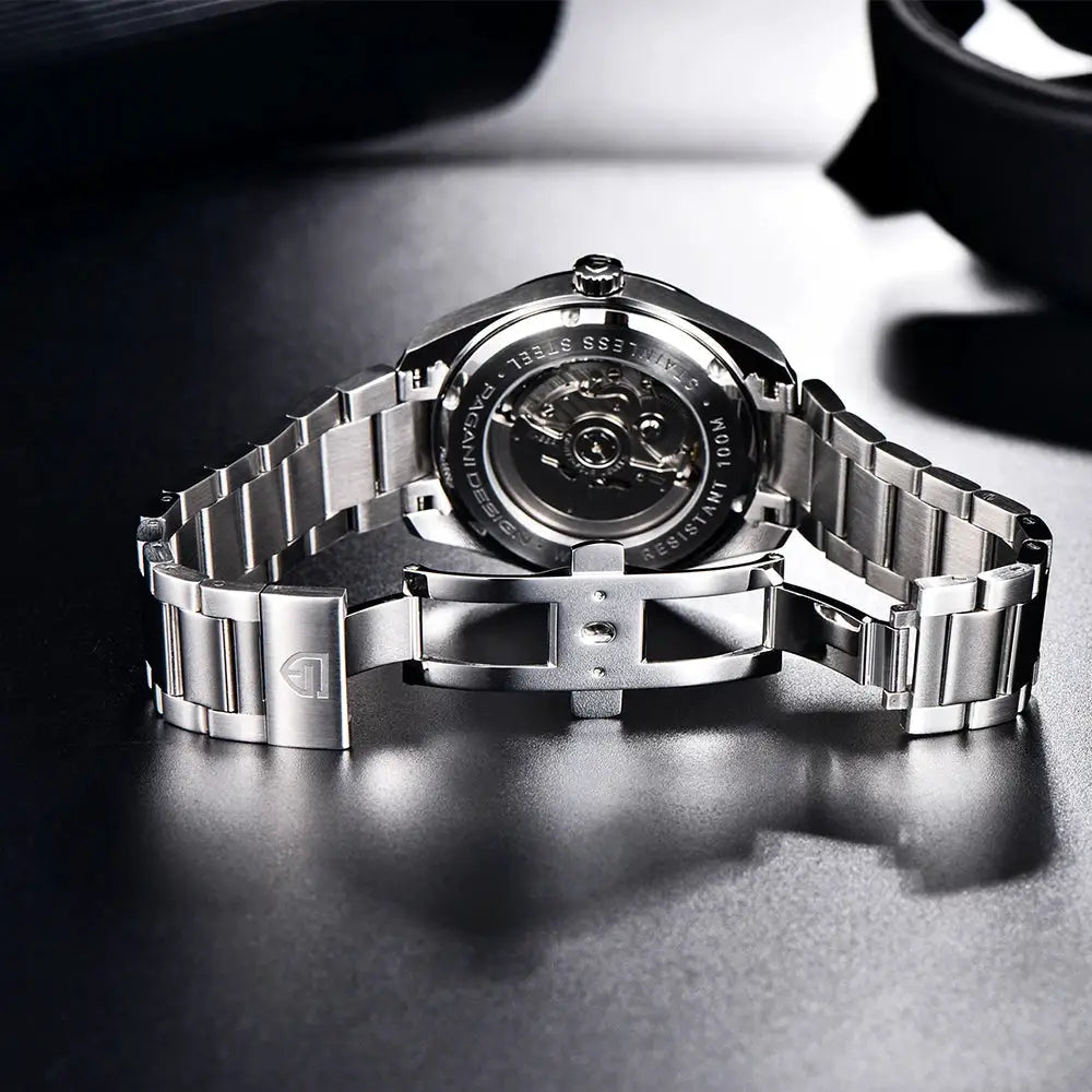 PAGANI DESIGN A150 40mm men’s stainless steel automatic watch with transparent caseback