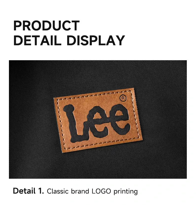 LEE laptop backpack logo patch on black Oxford fabric