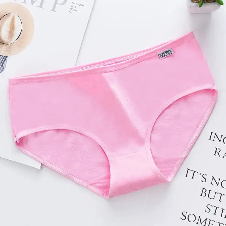 Pink women's cotton panties, solid color, soft breathable underwear