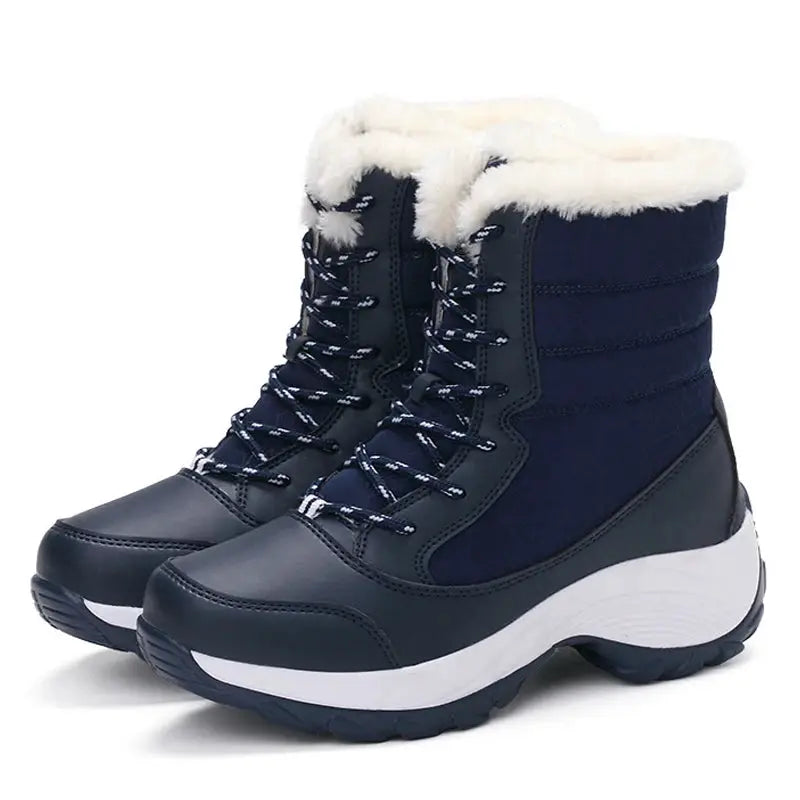 SnowStride Women Platform Snow Boots Non Slip Waterproof Winter Ankle Boots With Warm Fur Lining