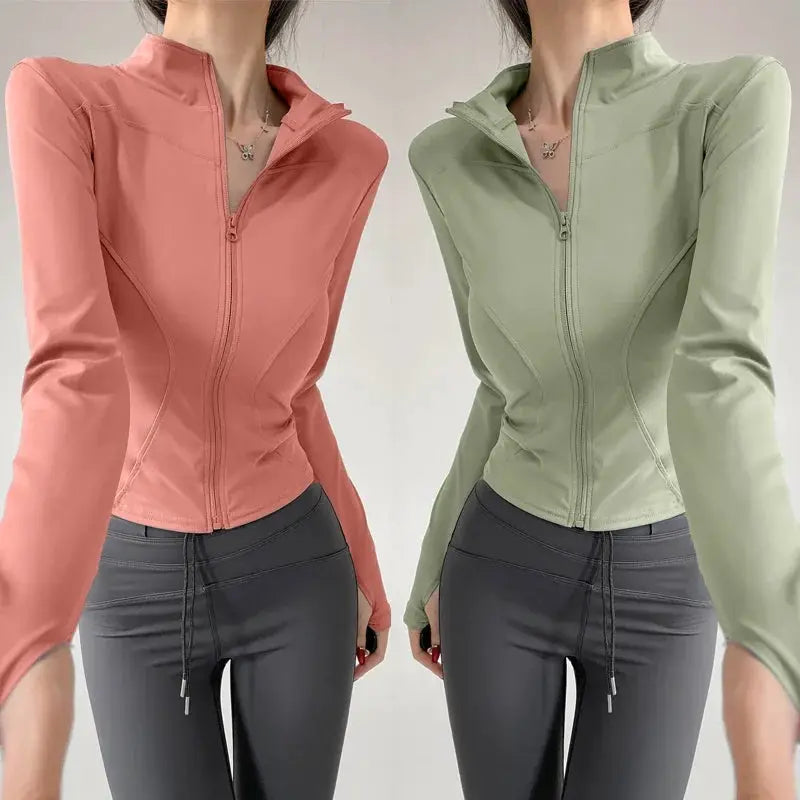 Sun Quick Drying Womens Sports Coat Slim Fit Yoga Jacket With Full Length Zipper For Running And Fitness
