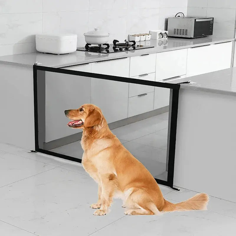 Foldable Breathable Mesh Dog Barrier Fence With 4 Hooks For Stairs And Rooms Safe Playpen