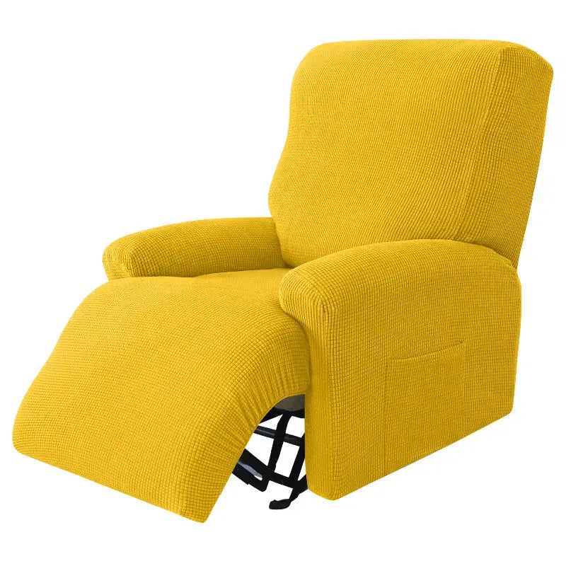 Recliner chair slipcover in solid yellow stretch fabric