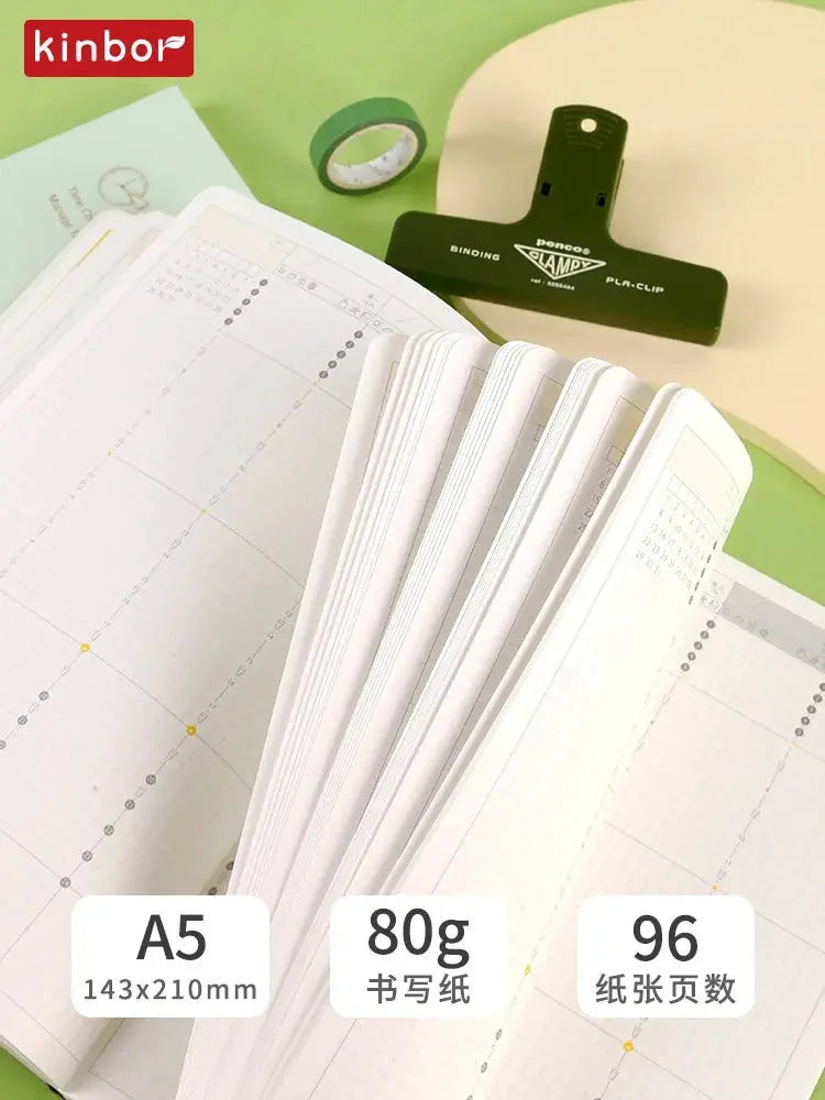 Kinbor weekly planner notebook, A5 undated diary with 96 pages, 80g paper, white pages