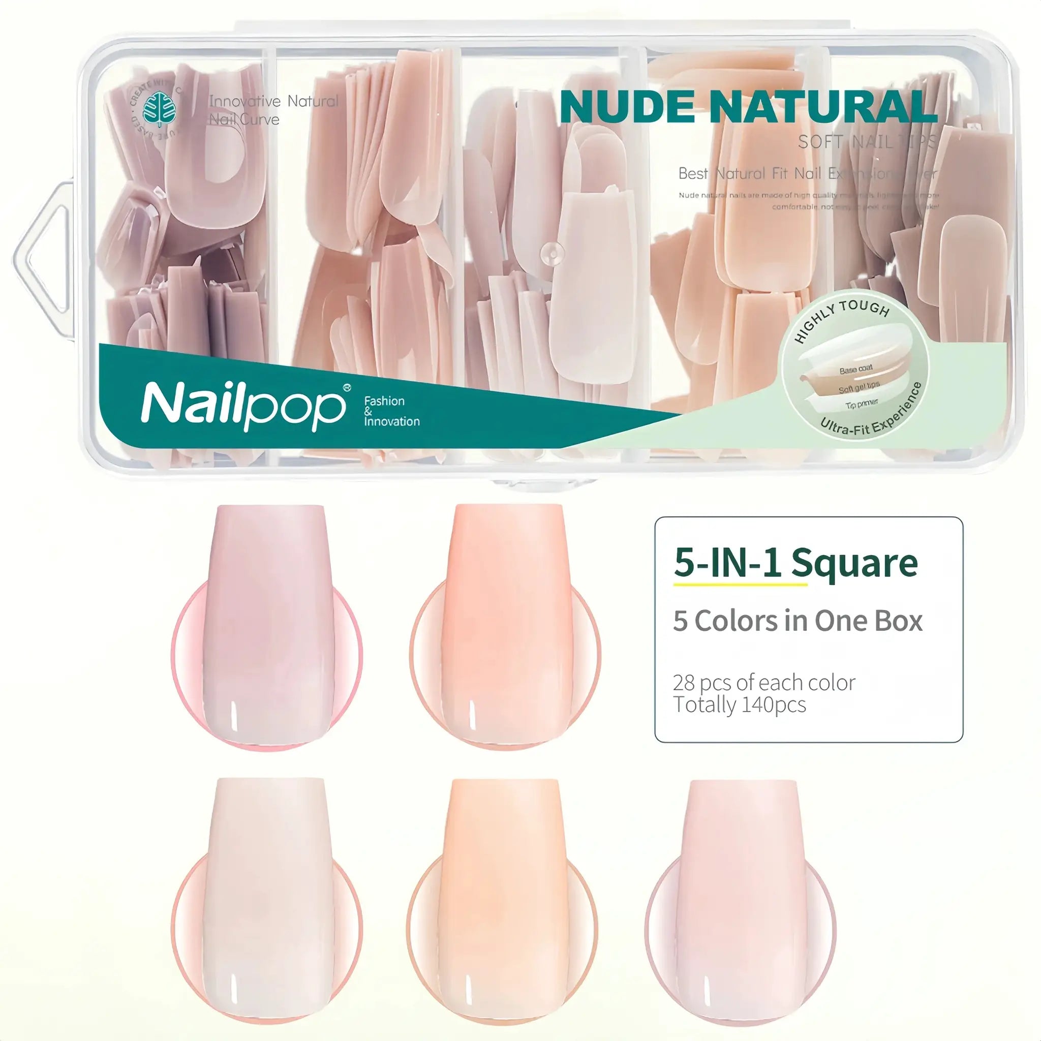 Nailpop 3 In 1 Nude Natural Soft Nail Tips Set 140 Pieces Press On Nails Gel Extensions Ultra Fit Easy Manicure