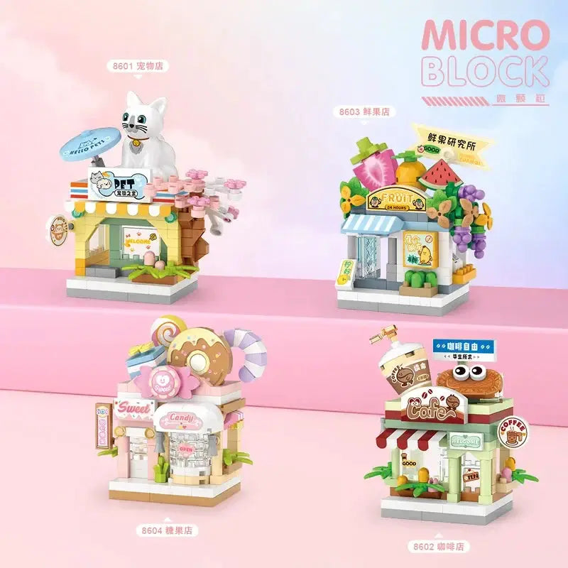 Restaurant Dessert Coffee Street View Building Blocks Kit With Pet And Fruit Store Model For Kids And Adults
