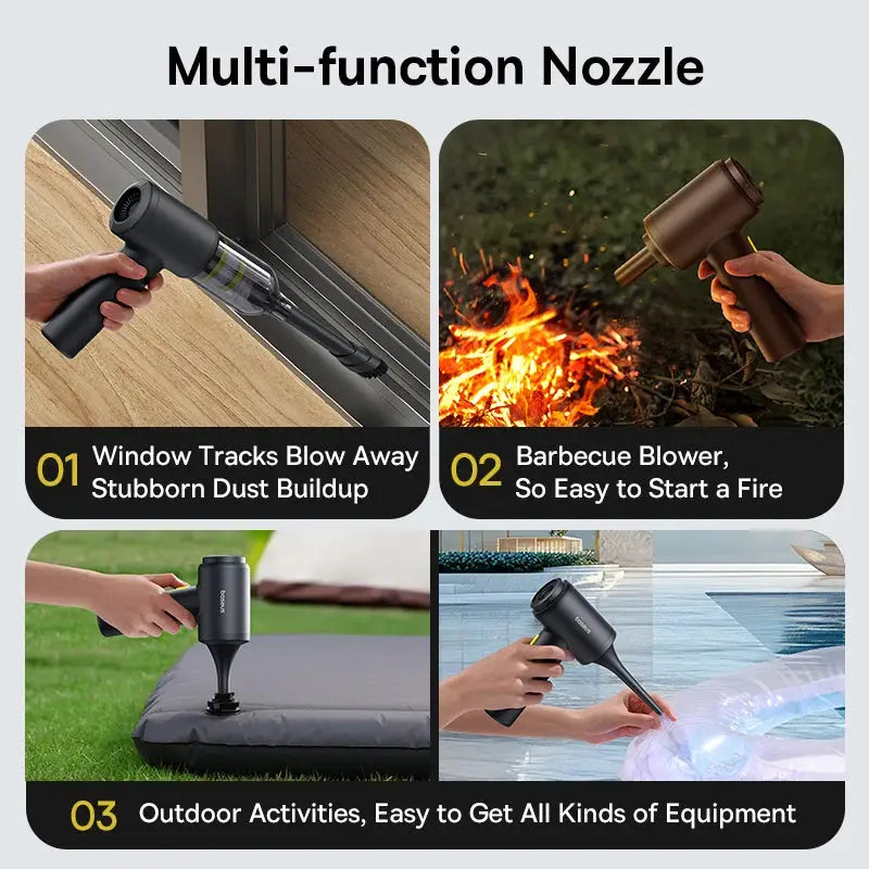 Baseus cordless car vacuum cleaner with multi function nozzle, black portable blower