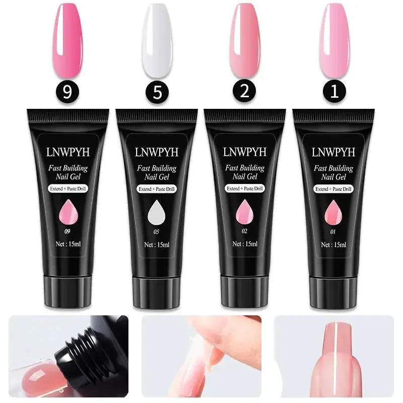 Gel nail polish kit with 4 gel tubes in pink and white shades
