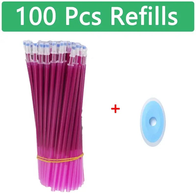100 pcs set pink erasable gel pens with blue circular eraser accessory