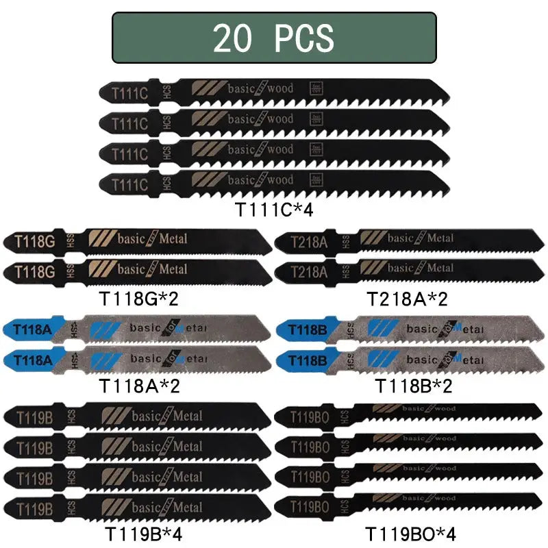 T Shaft Jigsaw Blades Set HCS Assorted For Wood Plastic Metal Cutting 10 20 35 48 Pieces T119B T111C T218A T118A T118B