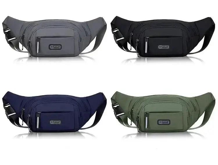 Simples Market men's canvas fanny pack set of four in grey, black, navy, and olive, ultra-thin anti-theft waist bag