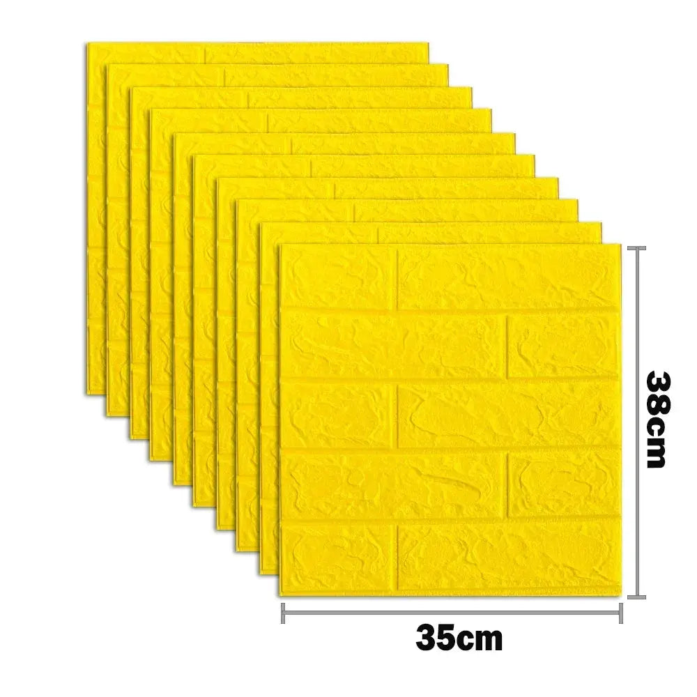 Simples Market 10pcs yellow 3D foam brick wall stickers, self-adhesive, waterproof interior decor panels 35x38 cm