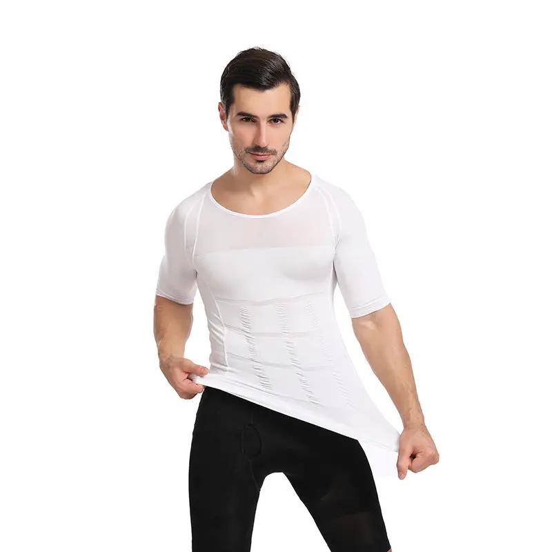 Men's white seamless body shaper compression shirt by Simples Market with waist-panel design