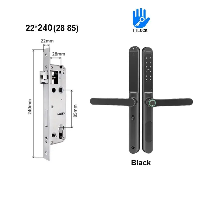 Slim 2.8CM waterproof sliding door smart lock 2-piece set with black keypad and fingerprint, TTLOCK
