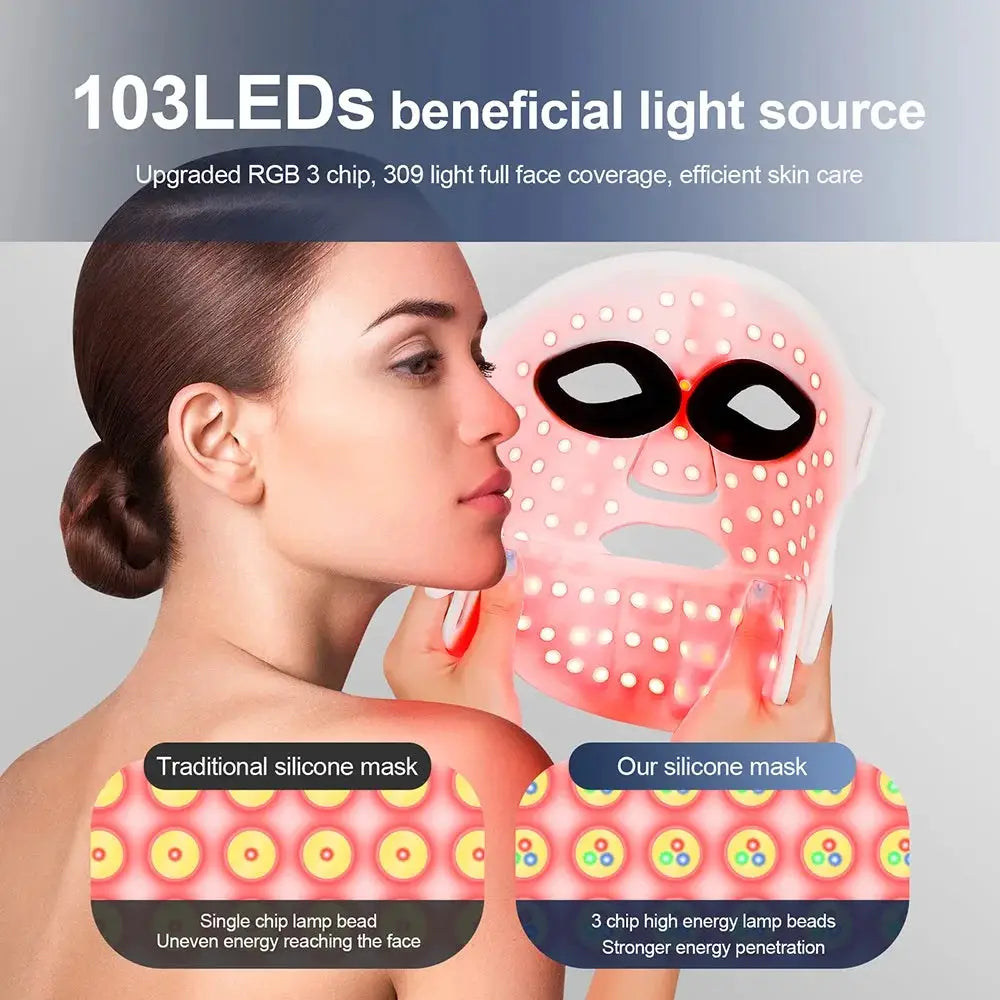 Silicone LED Mask With Neck 7 Color Photon Therapy Anti Aging Brighten