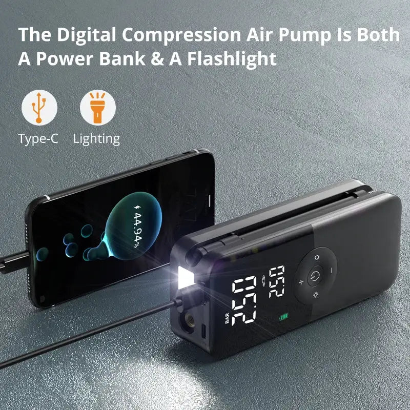 CARSUN Cordless Tire Inflator With Digital Display For Cars And Bikes
