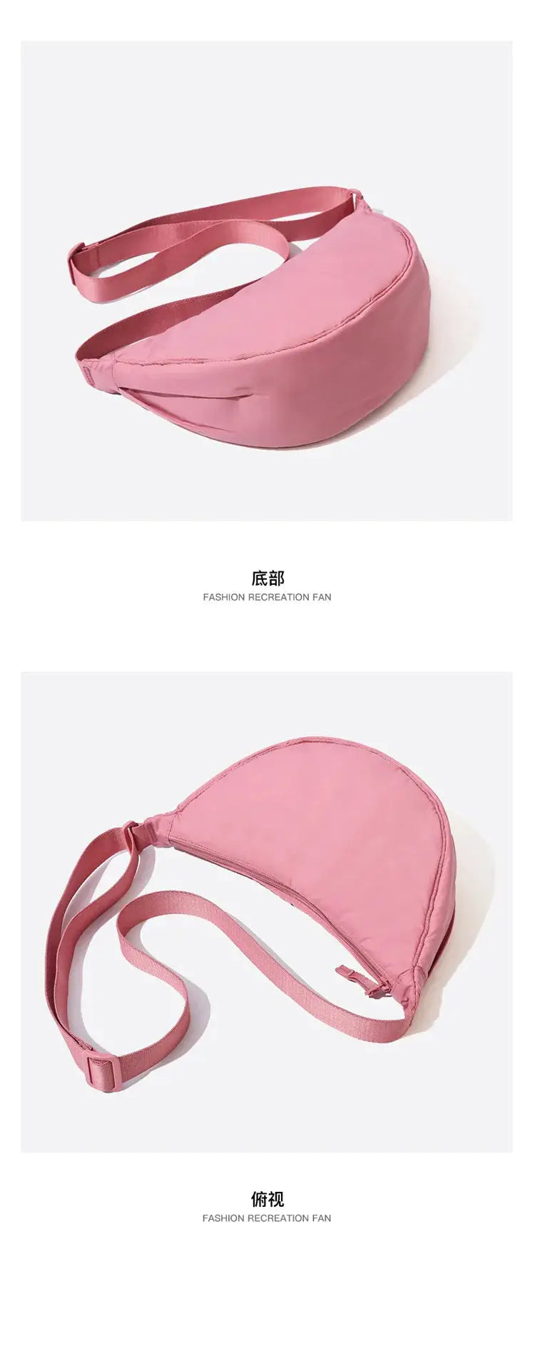 Pink nylon padded crossbody bag for women with adjustable shoulder strap